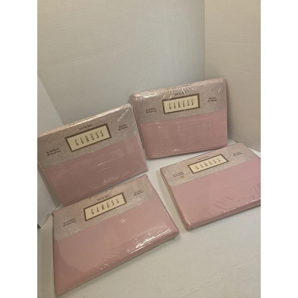 Vintage Mervyns Caress Lt Pink Twin Flat Sheet Lot Of 4  66 X 96 New Old Stock